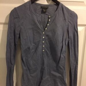 Gap Blue Linen Henley Shirt Sz XS EUC